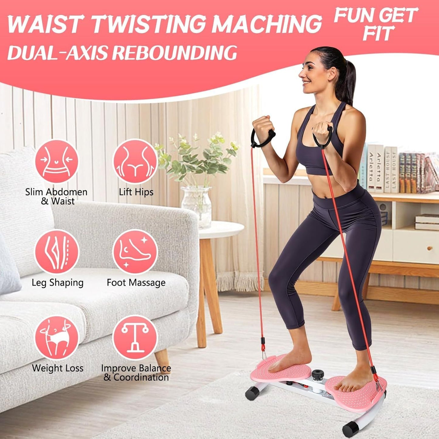 Fitness Waist Twister Board - Noiseless Ab Twister with Resistance Bands for Effective Belly Fat Sculpting